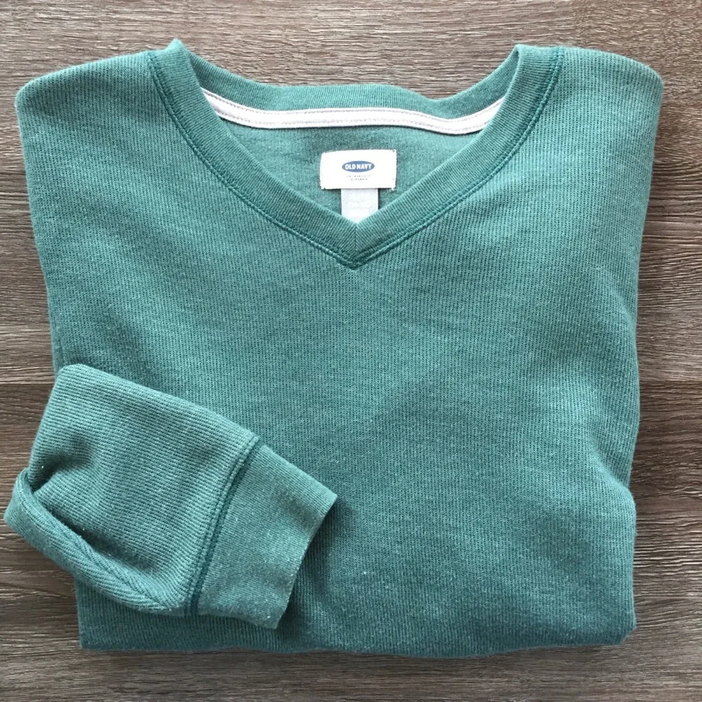 Old Navy Sweater Kid’s Size XL Long Sleeve V-Neck French-Ribbed Green
